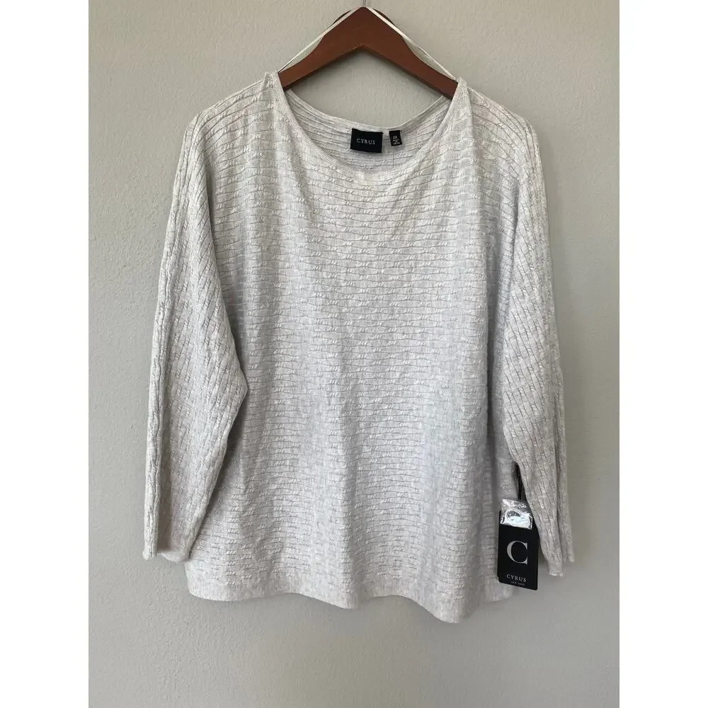 Cyrus 1X Textured Knit Sweater Silver Heather Dolman Sleeve Plus Size NWT